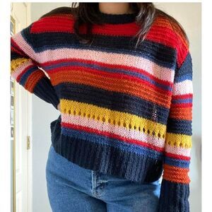 Moon and Madison Multicolor Striped Sweater Anthro Open Knit Dopamine Slouchy. S